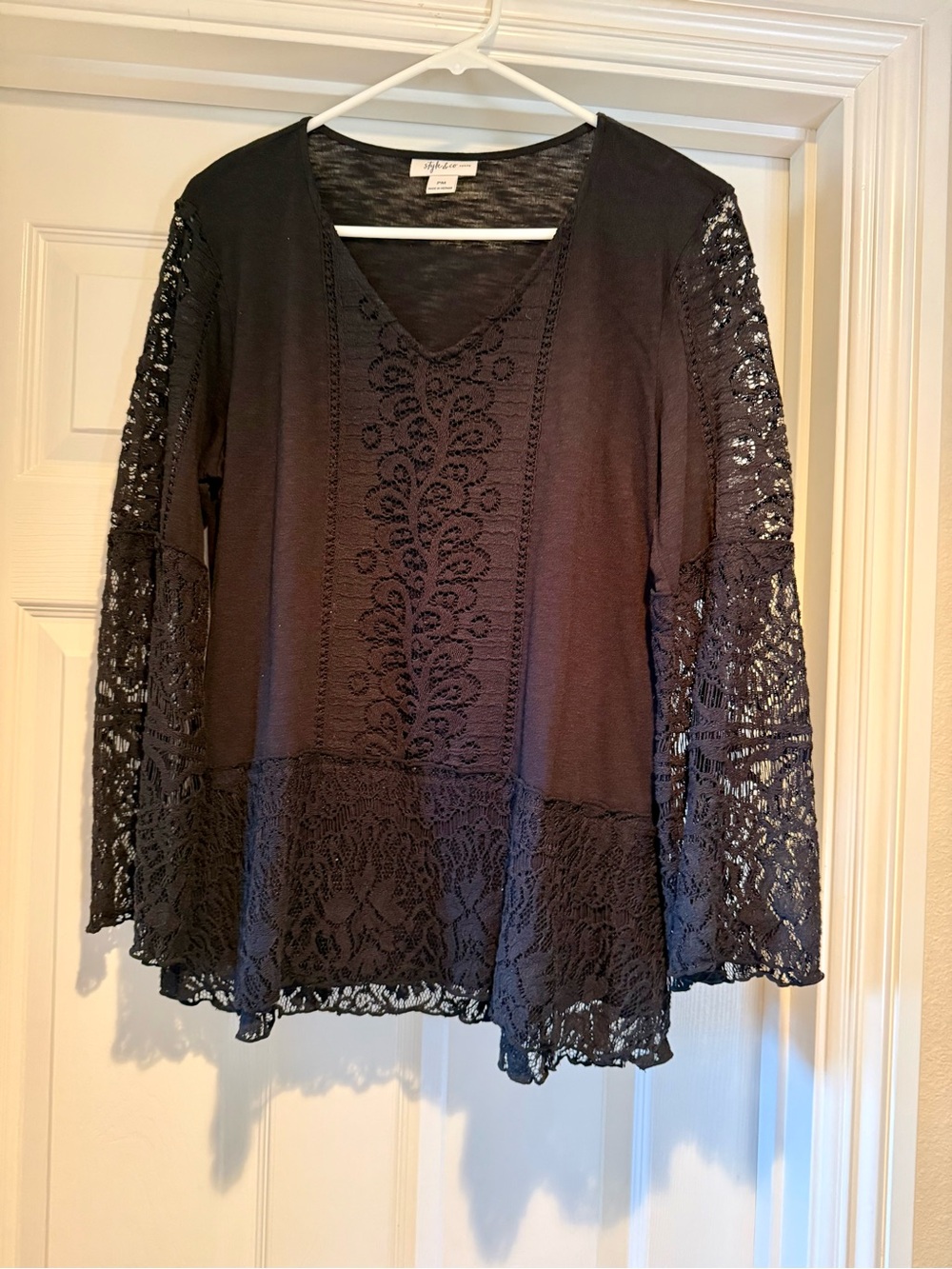 Style & Co. Black Lace-Panel V-Neck Tunic Top
